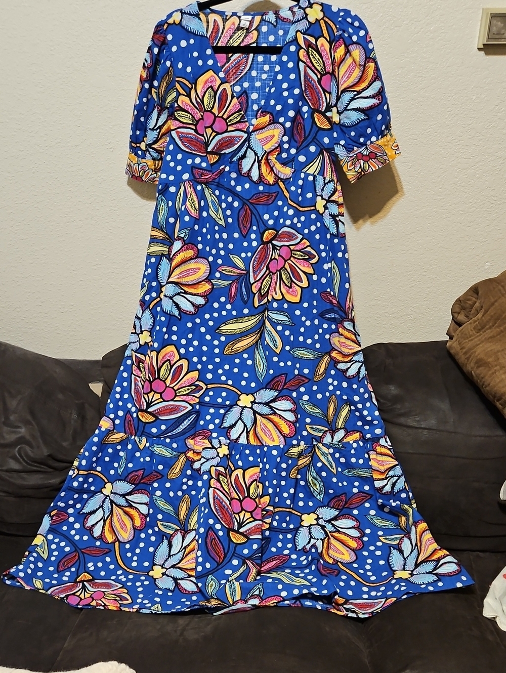 Bright Blue Floral V-Neck Maxi Dress